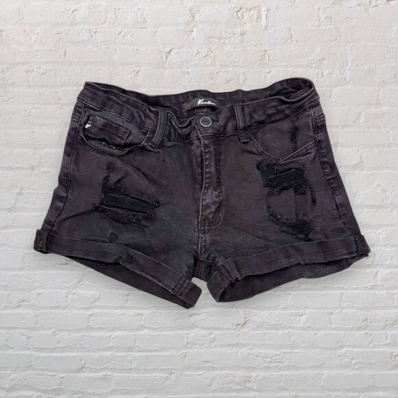 KANCAN Black Distressed Ripped High Rise Stretch Denim Shorts Women's 11 / 29 - Picture 1 of 5